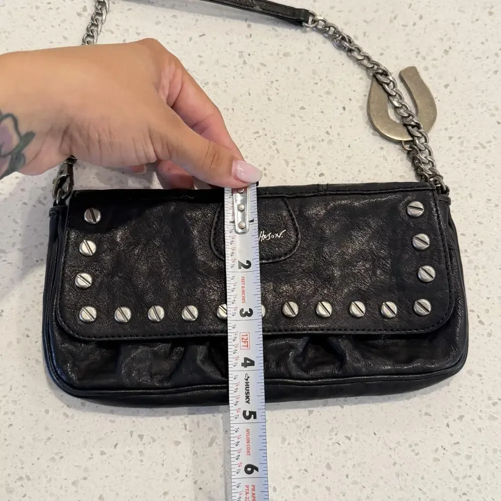 Vtg Betsey Johnson Shoulder Bag Small Black Studded Leather Chain Punk Rock Y2K